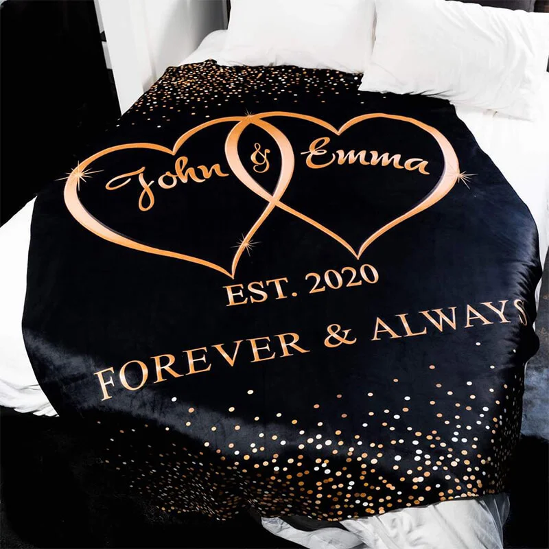 Couple Personalised Soft Throw Blankets With Custom Names and Date - Valentine's Day Gifts for Him Her