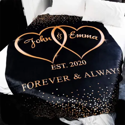 Couple Personalised Soft Throw Blankets With Custom Names and Date - Valentine's Day Gifts for Him Her