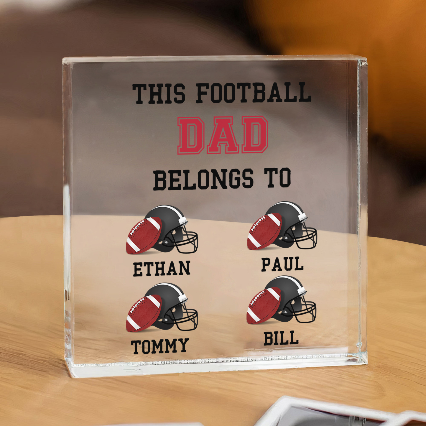 4 Names -Personalised Football Acrylic Keepsake Customized Name Acrylic Plaque Ornament Father's Day Gift for Dad