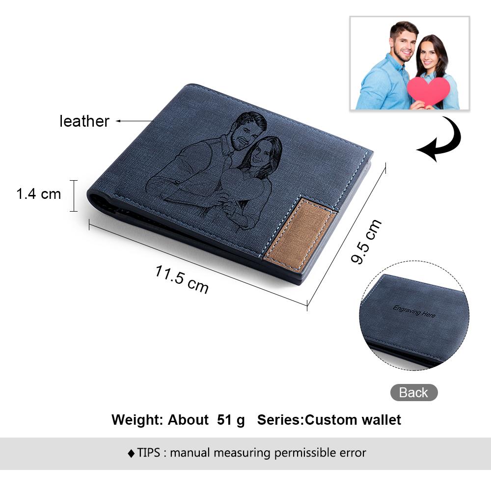 Personalised Leather Wallet Engraved Photo Short Wallet Gifts For Men