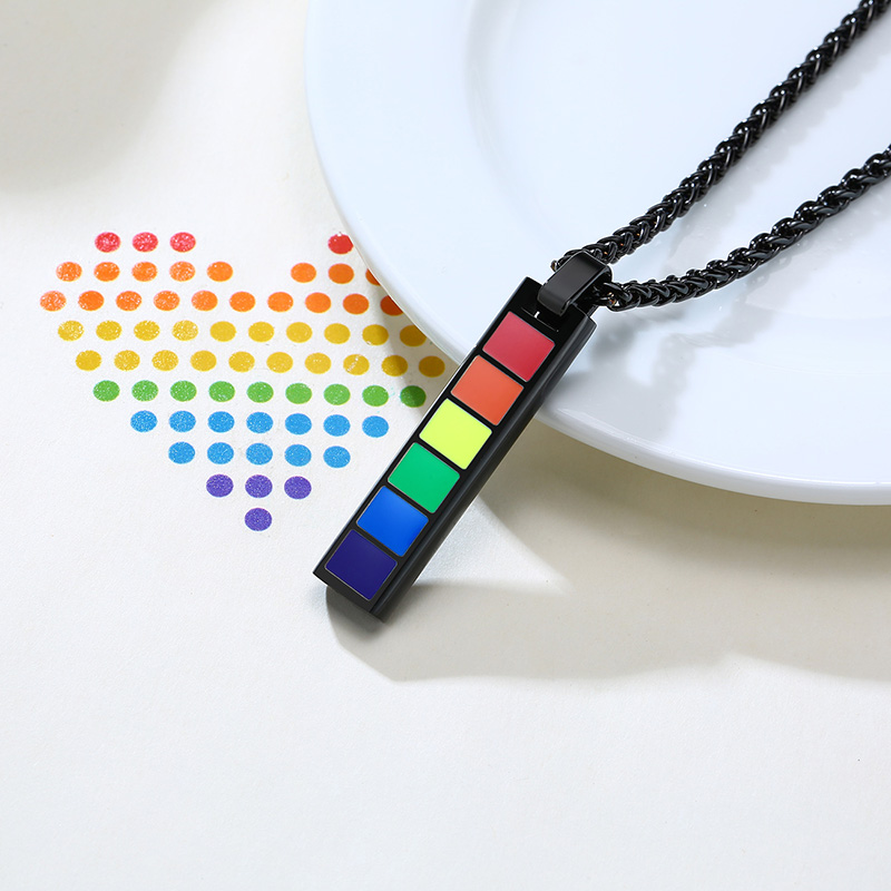 Rainbow Bar Necklace Cuban Chain LGBT Pride Gifts