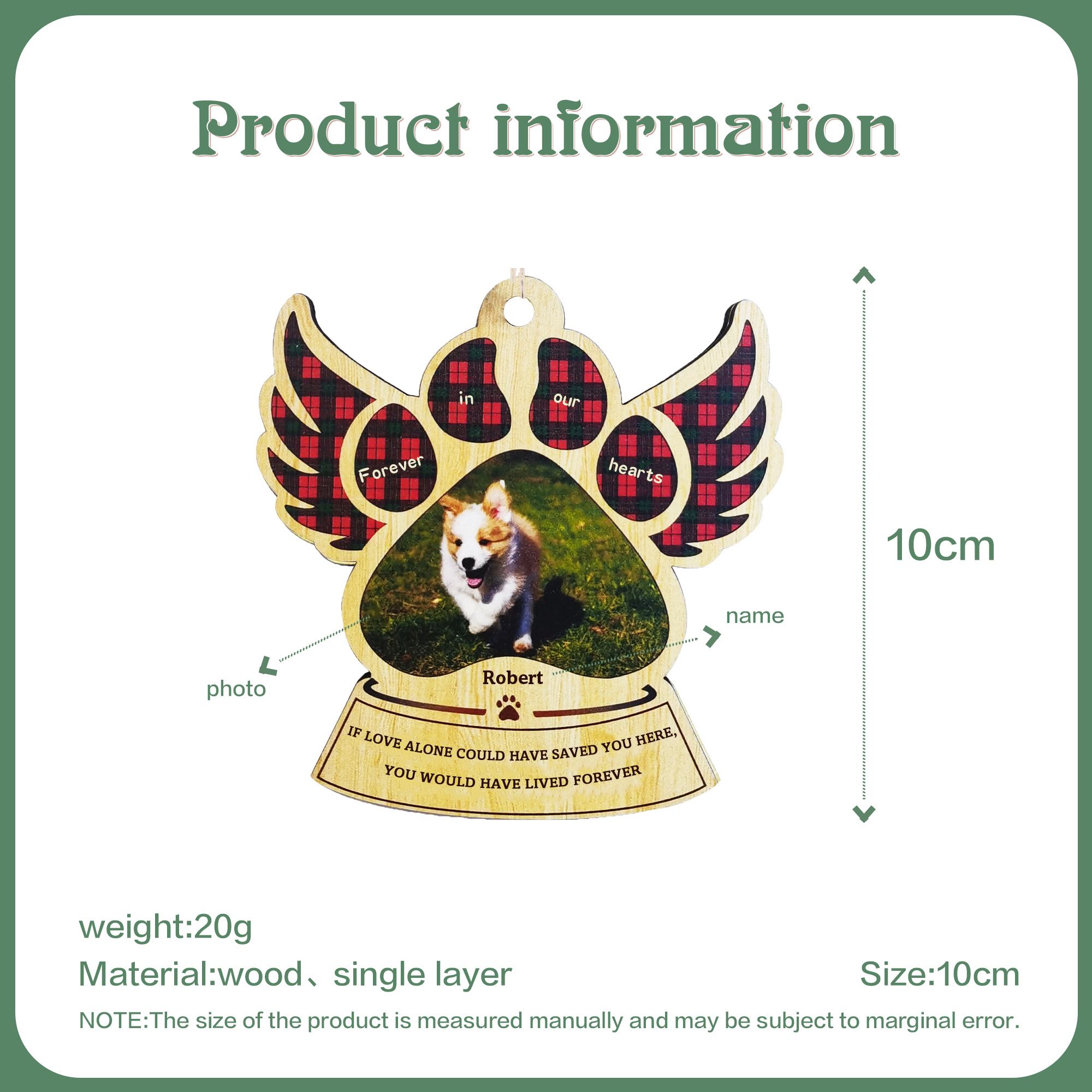 Personalized Pet Gift Custom Wooden Paw Ornament Christmas Gift For Family