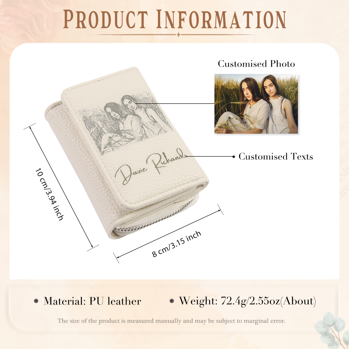 Custom Purse-Personalised Photo Quality Leather Folding Wallet Custom Text Wallet Gift for Her