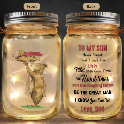 Personalised LED Mason Jar Night Light Customisable Birthday Christmas Graduation Gift for Son from Dad | Jessemade