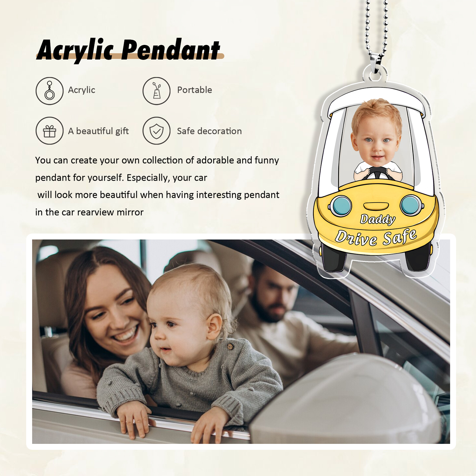 Acrylic Keyring/Decoration Personalised Photo, Name And Text Driving Pattern Pendant For Dad