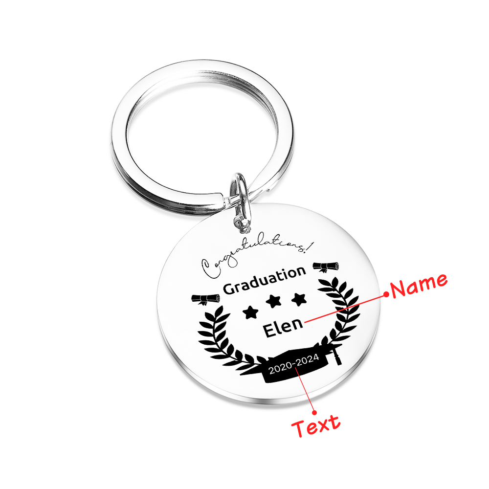 Personalised Name & Text Exquisite Round Graduation Keyring Gift For Her/Him