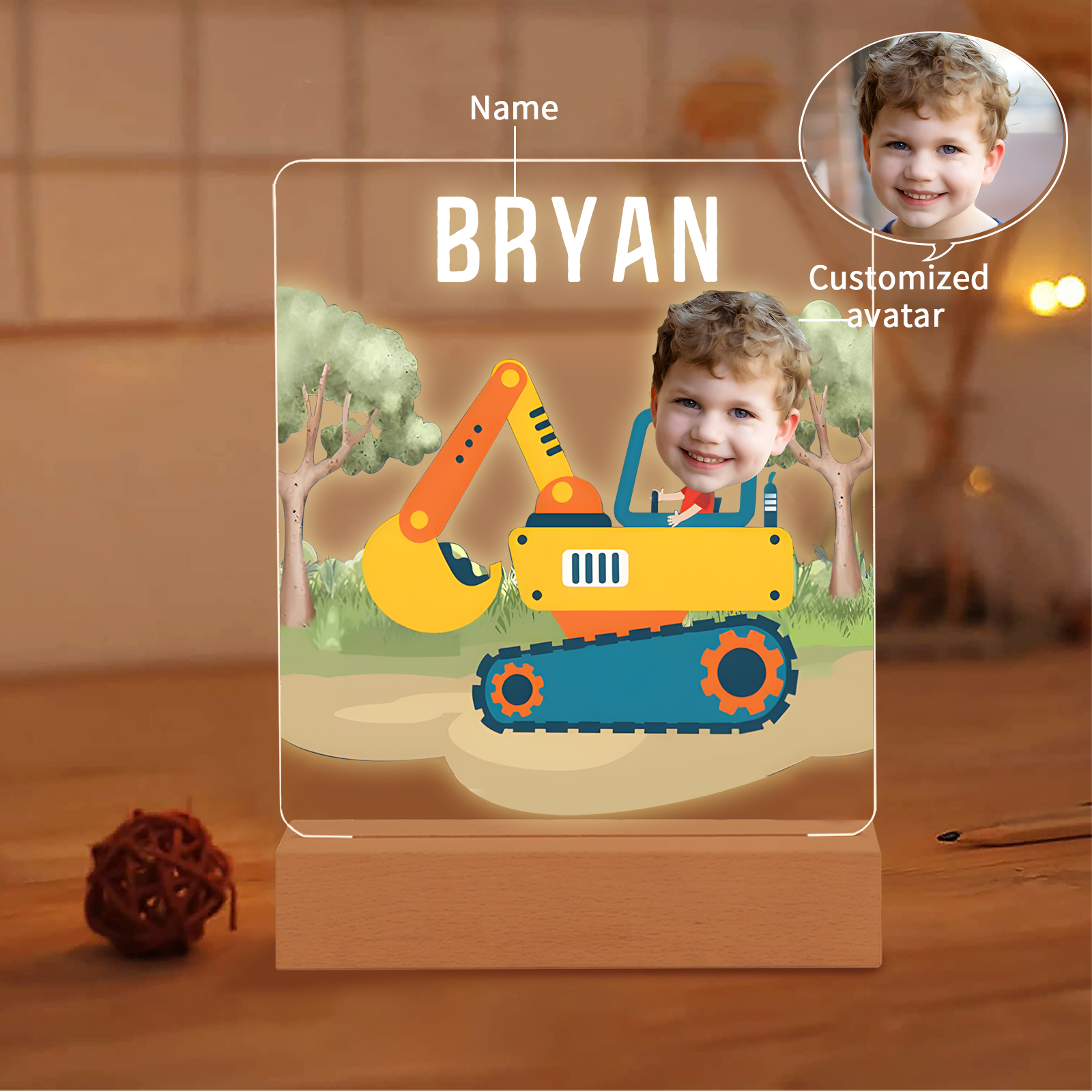 Personalised Photo & Name Acrylic Exquisite Pattern Night Light, A Gift For Children