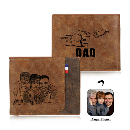 2 Names - Personalised Photo Custom Leather Men's Wallet as a Father's Day Gift for Dad