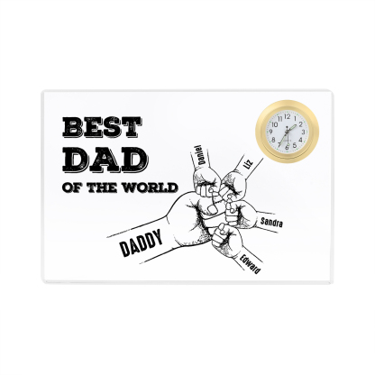 5 Names - Personalised Fist Bump Acrylic Rectangular Clock Ornament Father's Day Gift for Dad