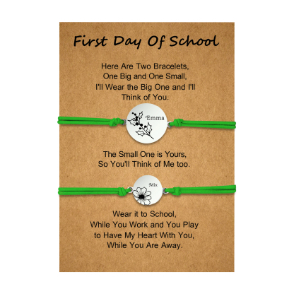 2 PCS Personalized 2 Birthflowers & 2 Names Elastic Stainless Steel Bracelet First Day of School Gift for Daughter