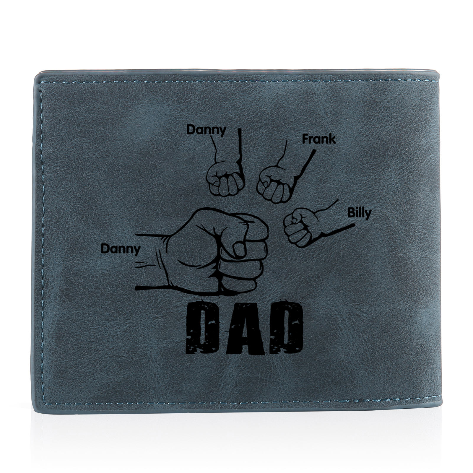 4 Names - Personalised Fist Bump Photo Custom Leather Men's Wallet as a Father's Day Gift for Dad