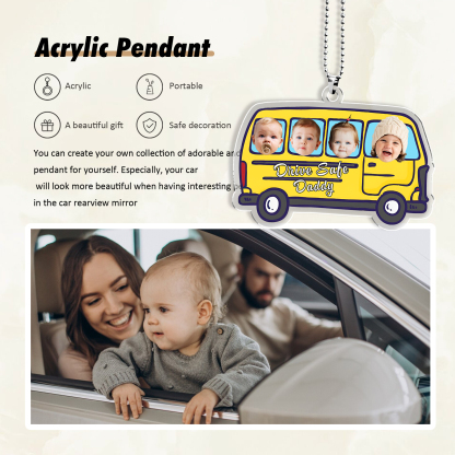 Acrylic Keyring/Decoration Personalised 4 Photos, Name And Text Driving Pattern Pendant For Dad