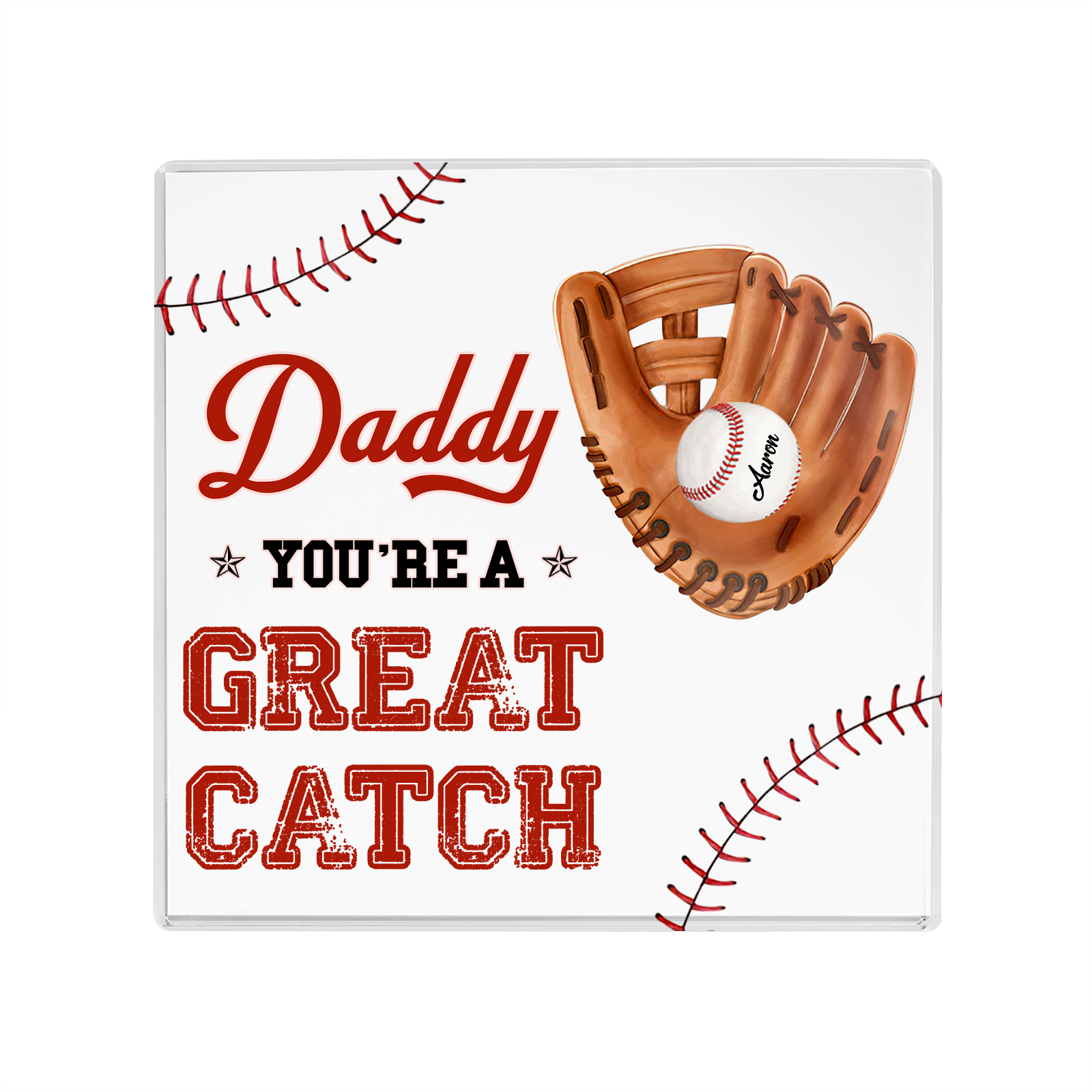 1 Name - Personalised Baseball Acrylic Keepsake Customized Name and Text Acrylic Plaque Ornament Father's Day Gift for Dad