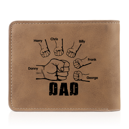 6 Names - Personalised Photo Custom Leather Men's Folding Wallet as a Father's Day Gift for Dad