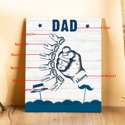 7 Names - Personalised Wooden Ornament Fist Bump Style Engraved Name and Text Ornament for Dad