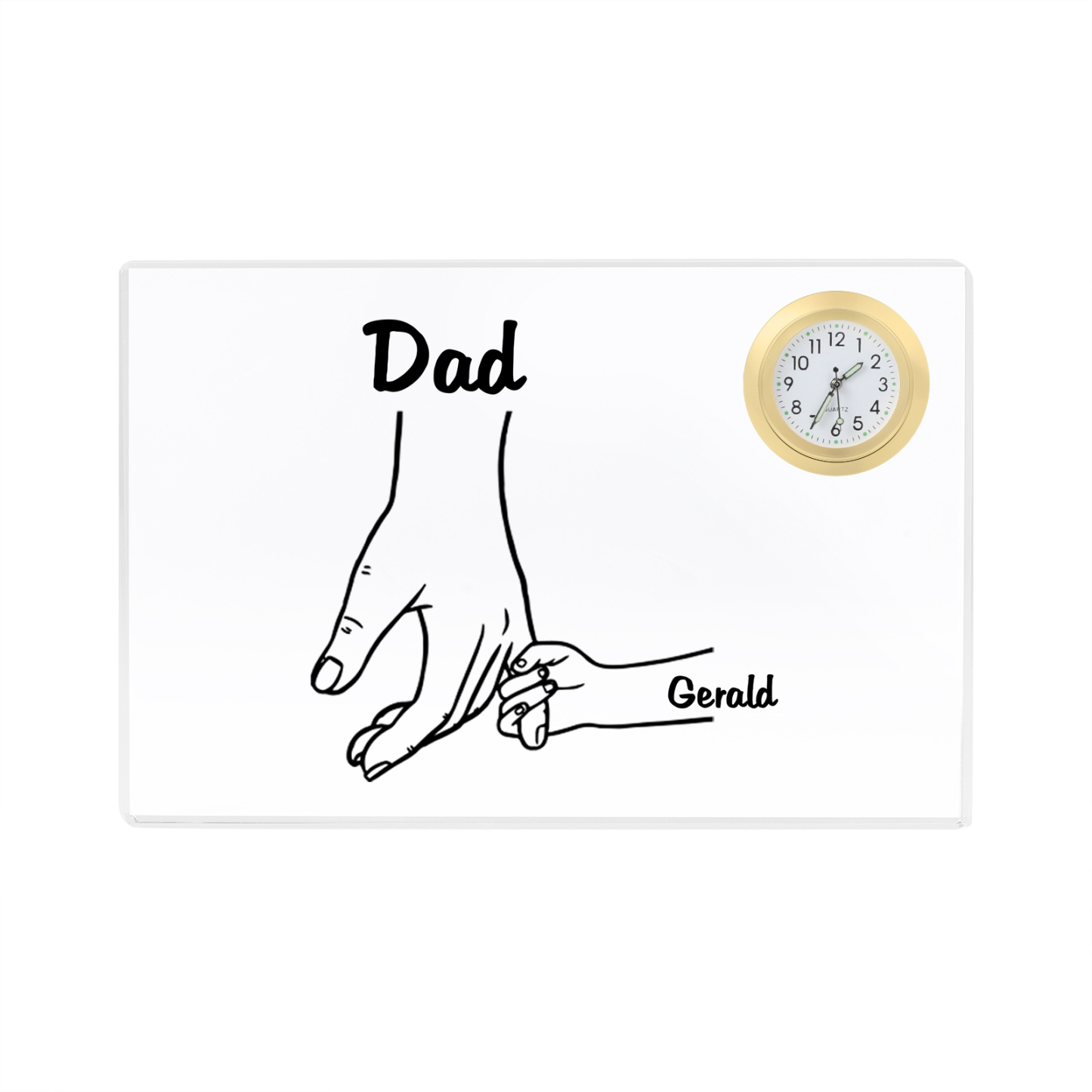 2 Names - Personalised Holding Hands Pattern Custom Name Acrylic Rectangular Clock Ornament Father's Day Gift