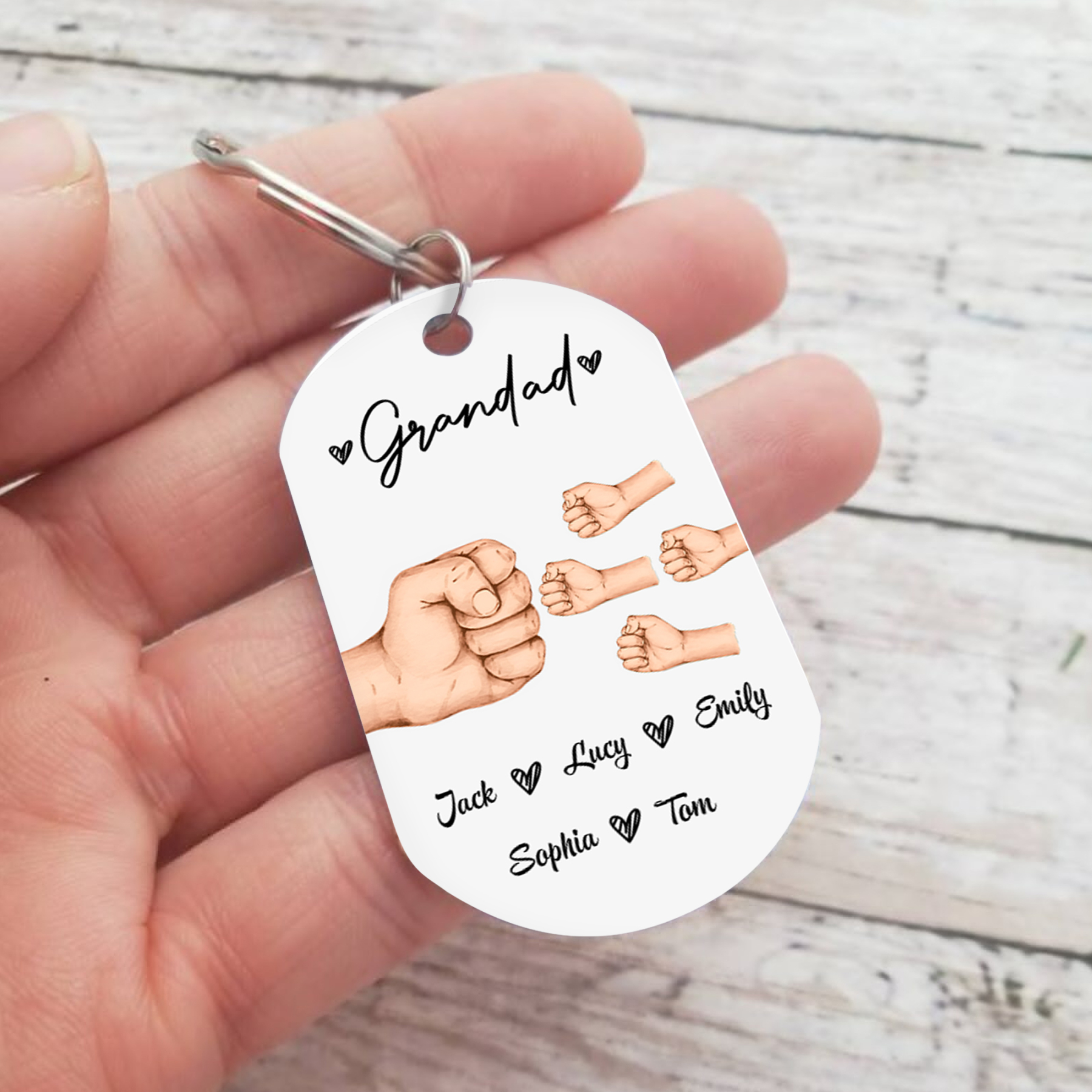 5 Names - Personalised Custom Fist Bump Keyring Gift Custom Name for Dad