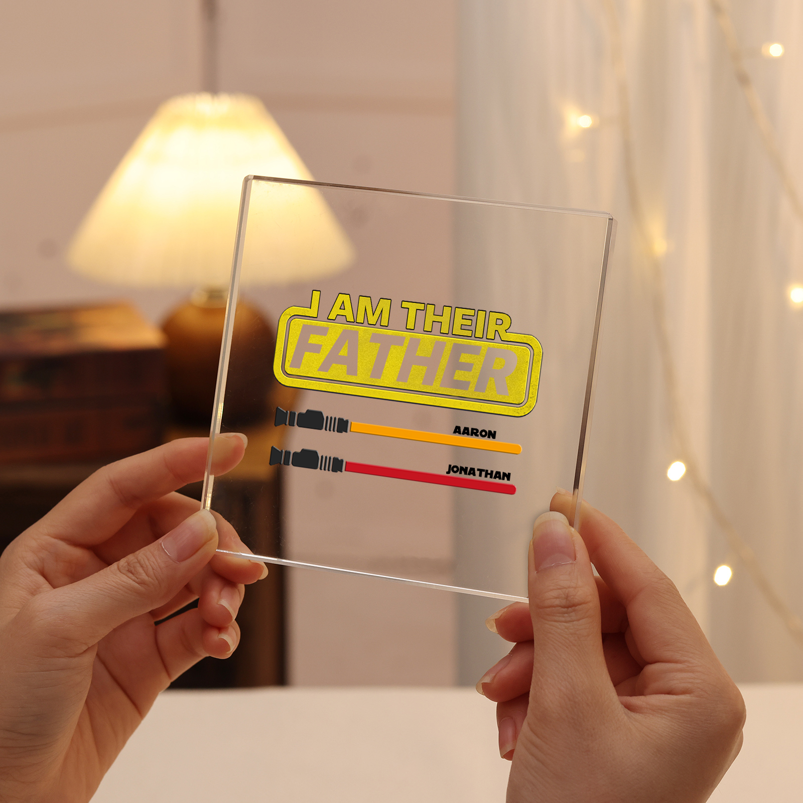 2 Names - Personalised Gun Pattern Family Acrylic Keepsake Customized Name Acrylic Home Decor Gift for Dad