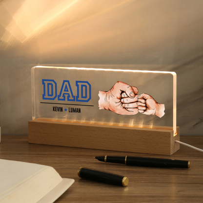 2 Names - Personalised Fist Bump Table Lamp - Dad's Dream Team - Father's Day Gift for Dad