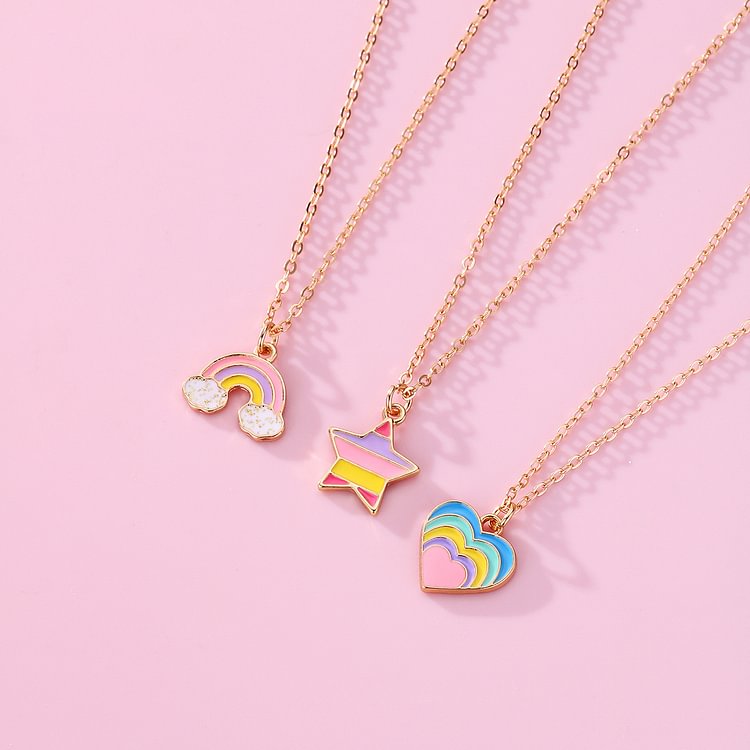 Star, Rainbow and Heart Necklace Set (Includes 3 Necklaces) Back to School Gift for Daughter