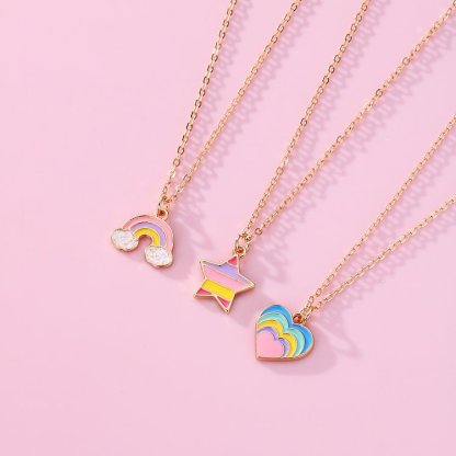Star, Rainbow and Heart Necklace Set (Includes 3 Necklaces) Back to School Gift for Daughter