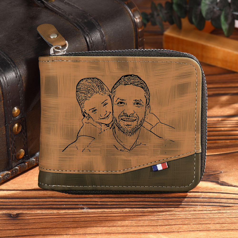 Personalised Name Leather Men's Wallet With Card Slot Engraved Letter And Photo Gift For Father's Day