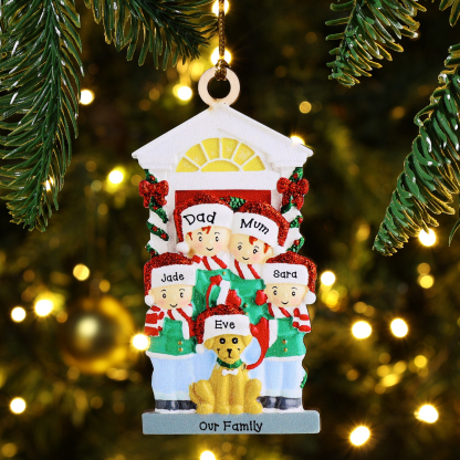 3 Names+Dog Name-Personalised Family Christmas Xmas Tree Decoration Hanging Wooden Ornament with Name-Family with Dog