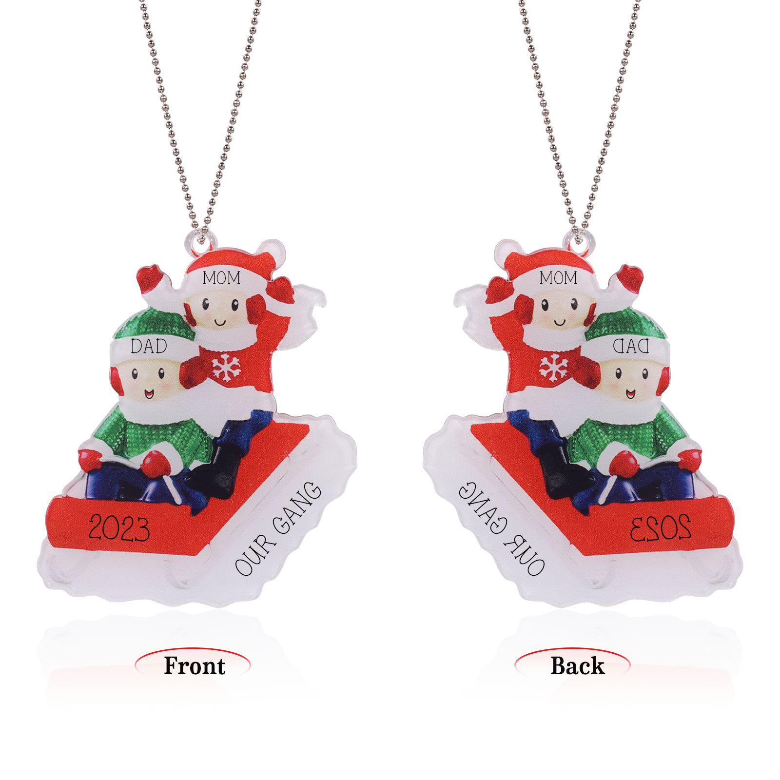 2 Names-Personalised Family Acrylic Christmas Xmas Tree Decoration Ornament-Custom 2 Names And Text Hanging Ornament Gifts For Family