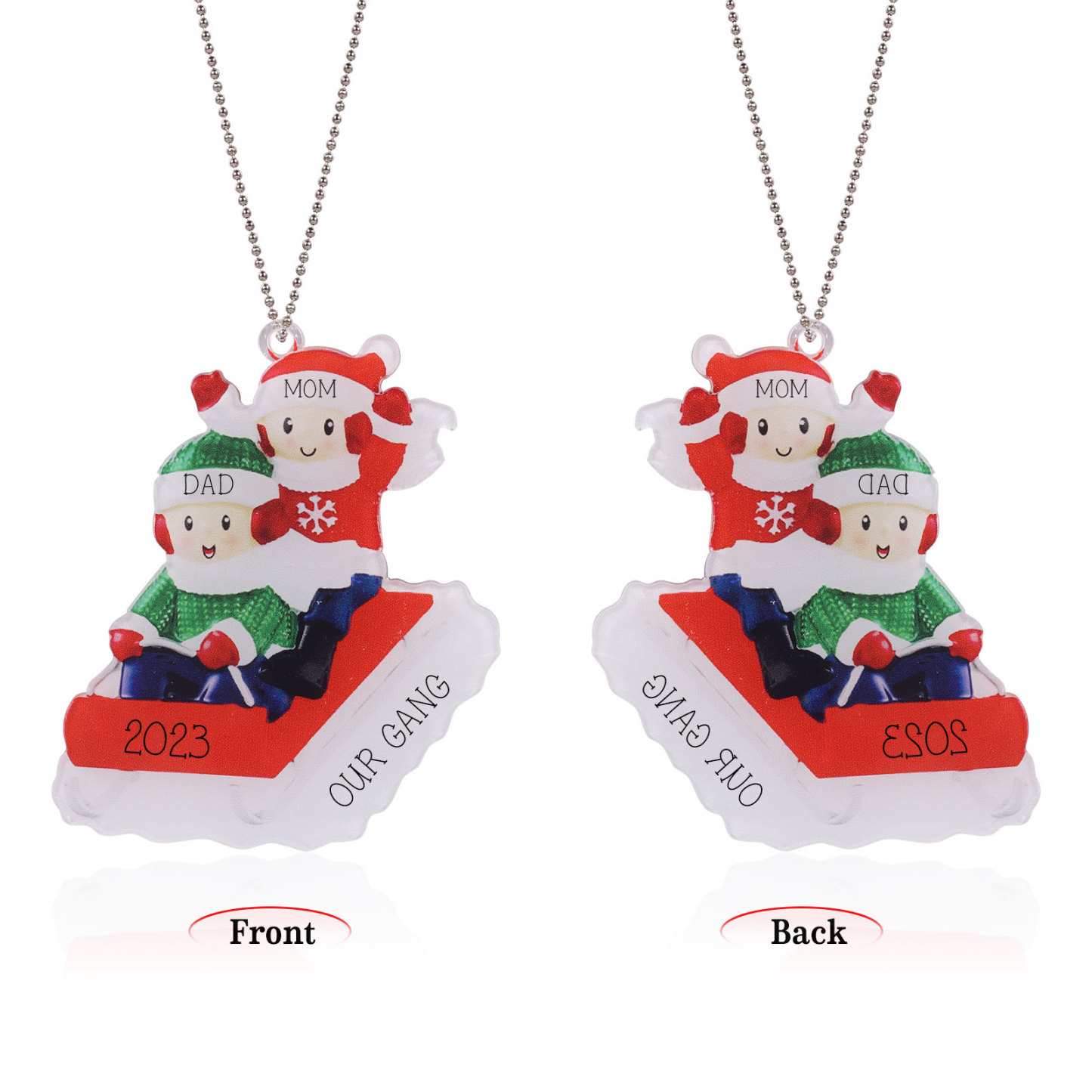 2 Names-Personalised Family Acrylic Christmas Xmas Tree Decoration Ornament-Custom 2 Names And Text Hanging Ornament Gifts For Family