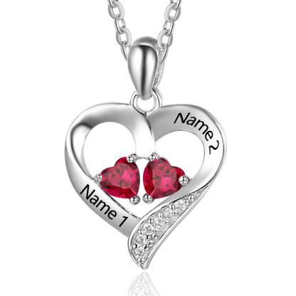 Personalised Heart Necklace With Names Custom 2 Birthstones Gifts For Women