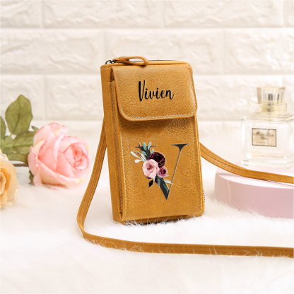 Custom Purse-Personalised Women's Leather Wallet Custom Letter & Name Mobile Phone Wallet Zipper Crossbody Bag