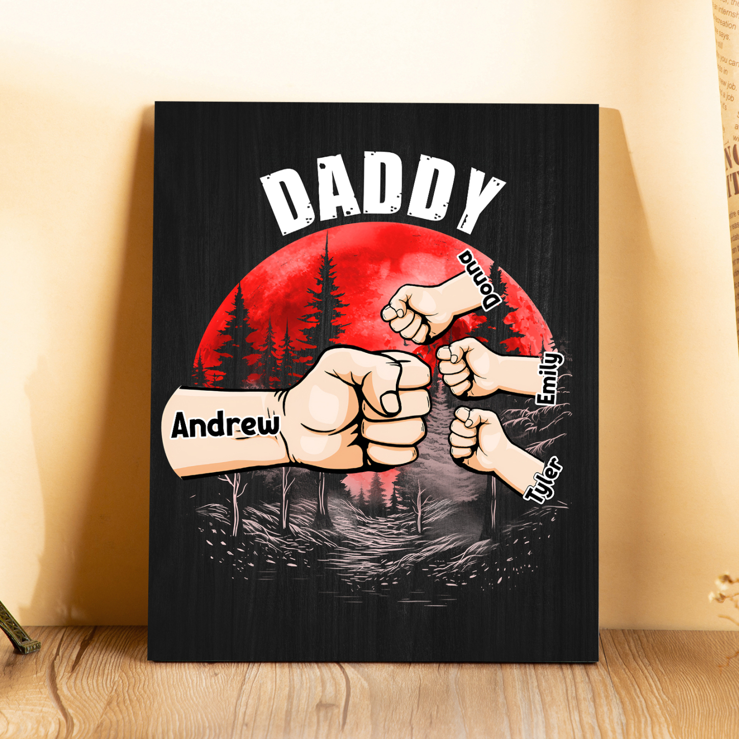 4 Names - Personalised Wooden Ornament Fist Bump Red Forest Style Engraved Name and Text Ornament for Dad