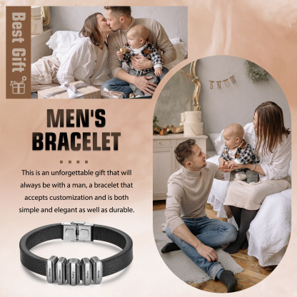 5 Names Personalised Stainless Steel Leather Bracelet Engraved Name Men's Bracelet Gift for Dad