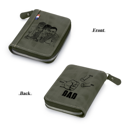 3 Names - Personalised Fist Bump Fist Bump Photo Custom Leather Men's Zipper Wallet as a Father's Day Gift for Dad