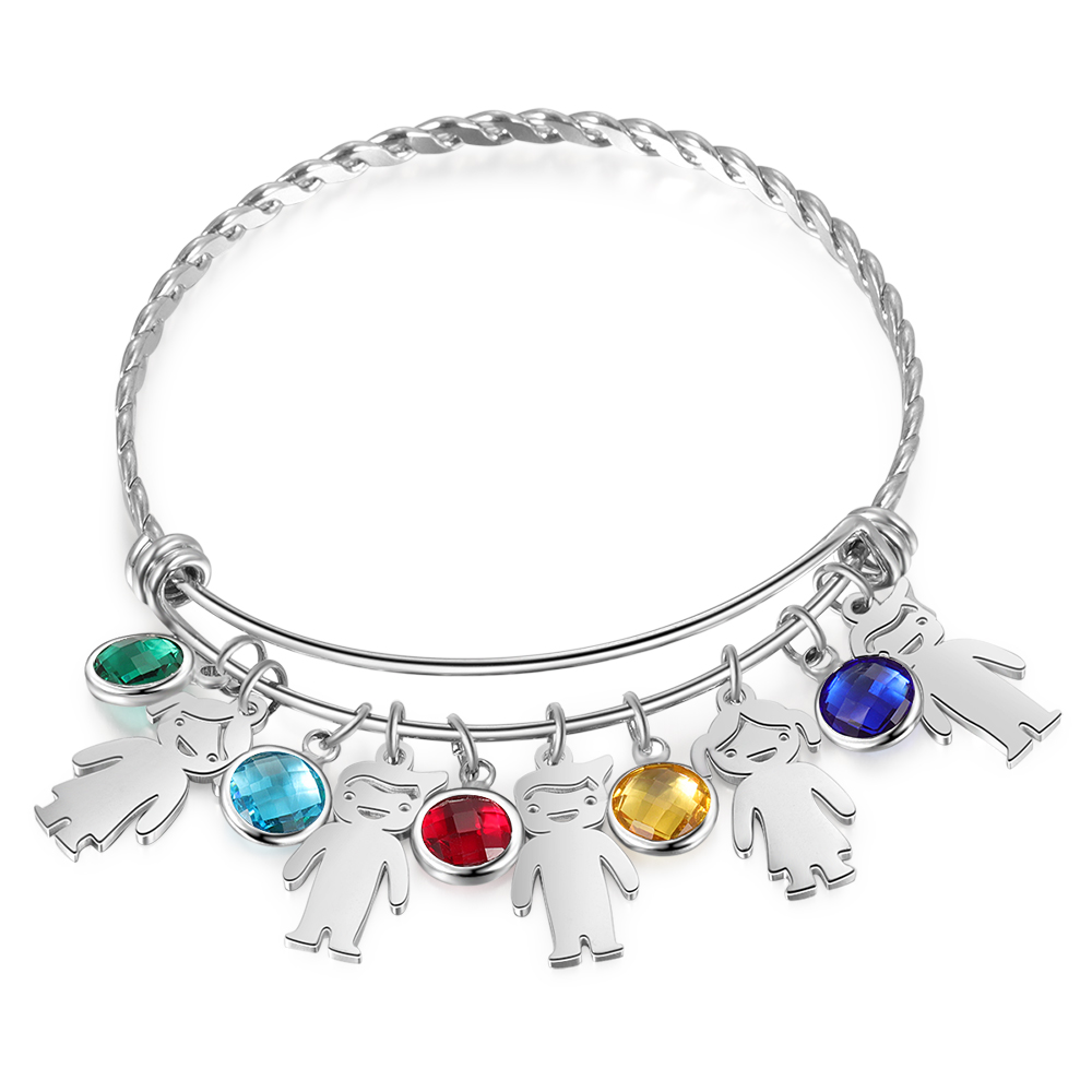 Names Charm Bracelets With Children's Birthstones Tiny