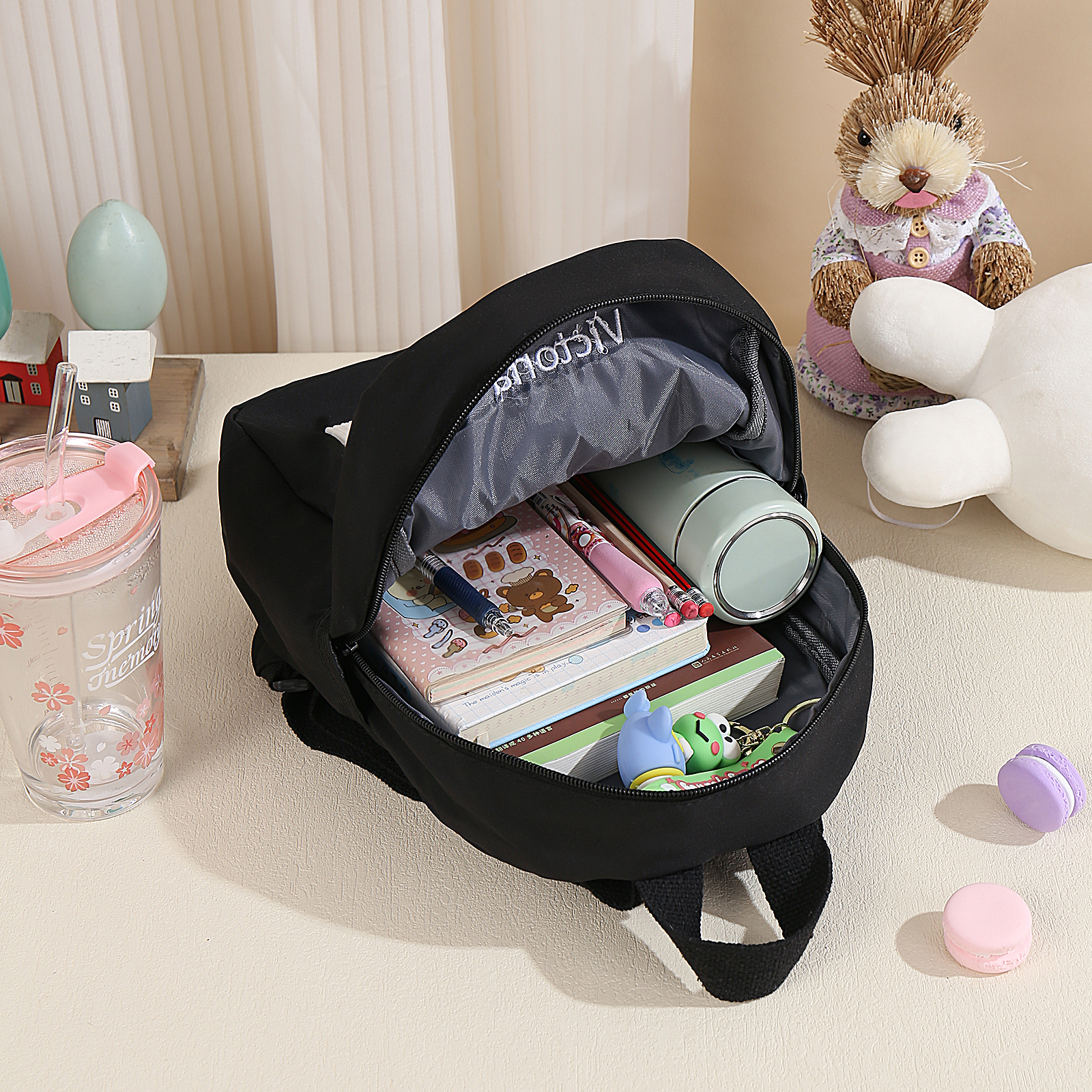Personalised Bear School Bag Custom Name Canvas Backpack Back To School Gift for Kids