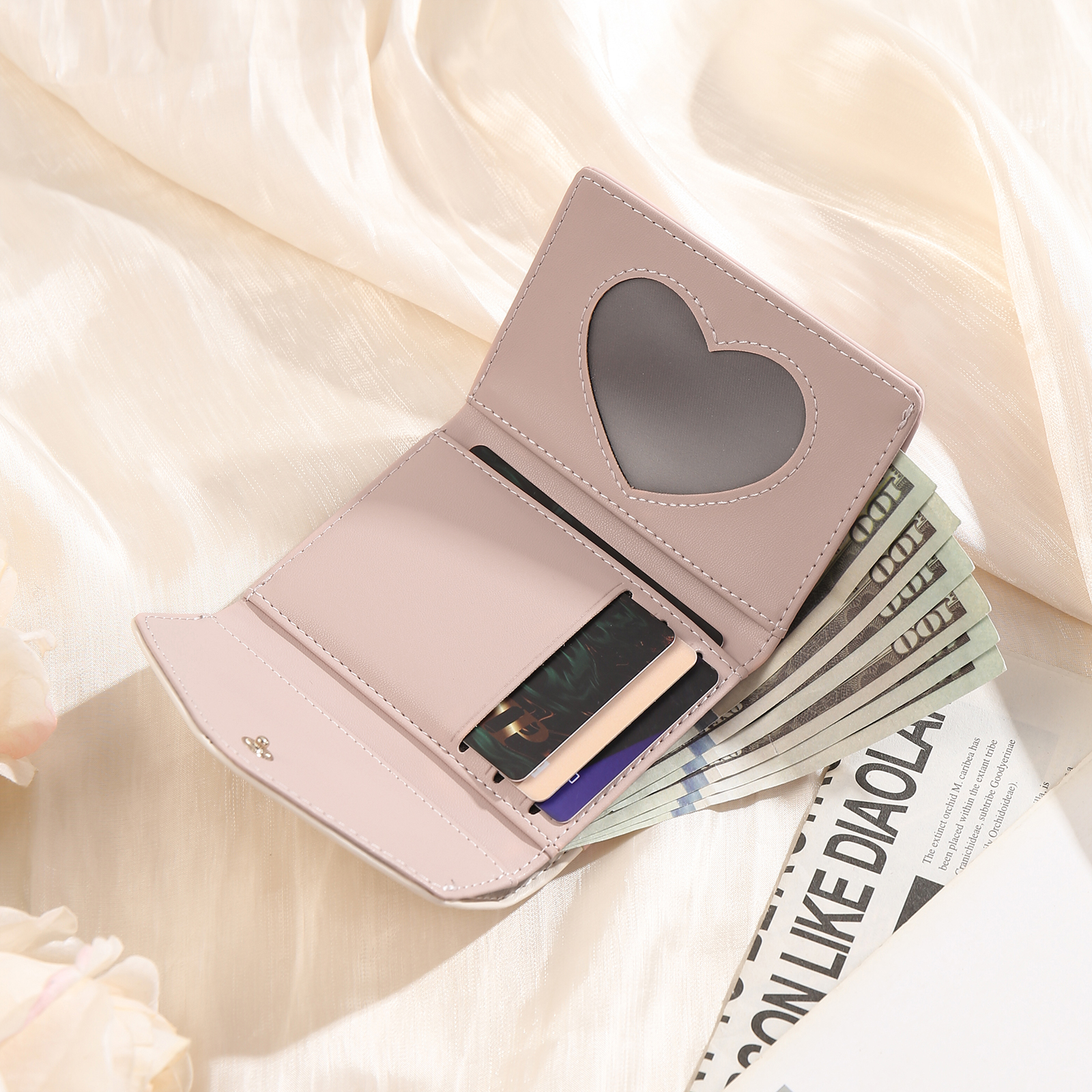 Custom Purse-Women's Personalised Photo PU Leather Flower Folding Wallet for Her
