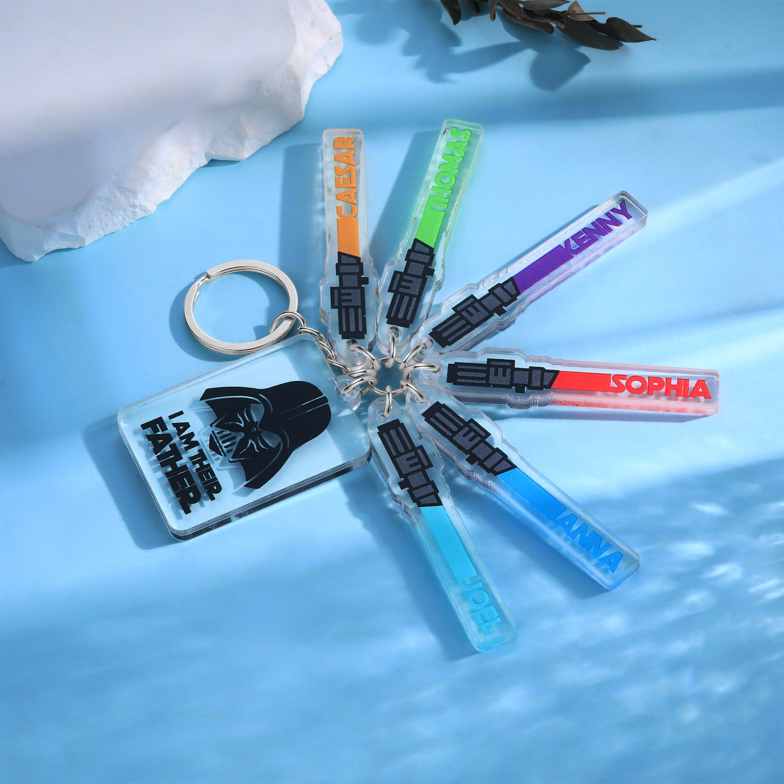 6 Names - Personalised Name Acrylic Star Wars Keyring - I Am Their Father - Gift for Dad