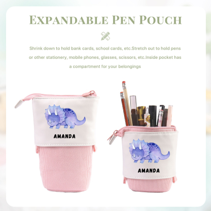 Personalised Pencil Case Custom Name & Dinosaur Pattern Pen Pouch Back To School Gift for Boys Girls