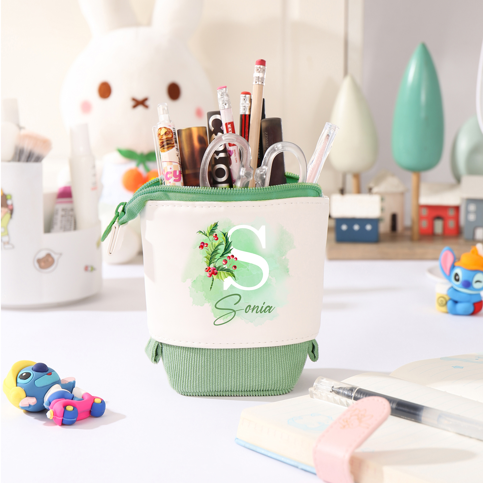 Personalised Pencil Case Custom Name & Letter & Birthday Flower Pen Pouch Back To School Gift for Kids