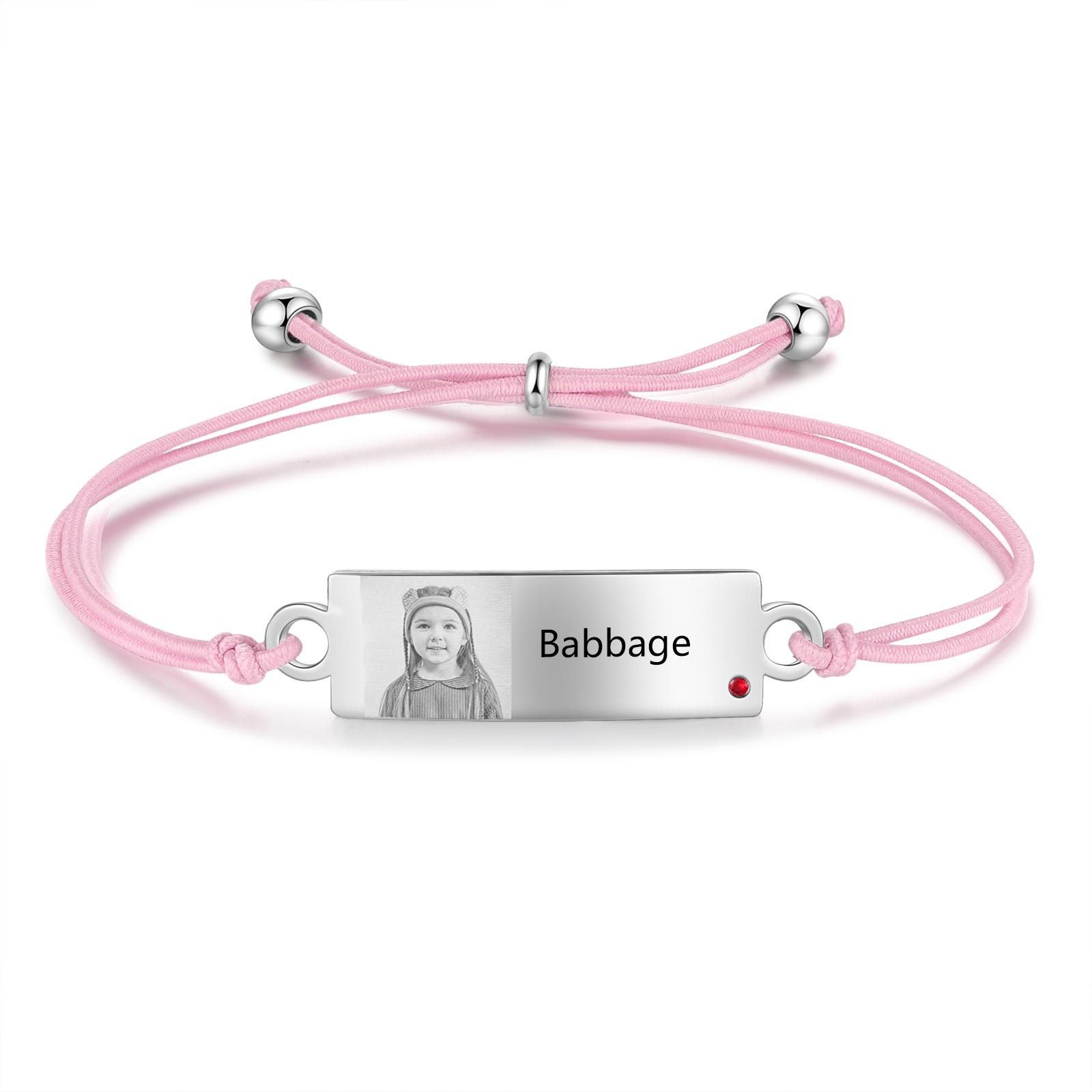 Personalized Custom Photo & Name & Birthstone Elastic Rope Stainless Steel Bracelet Adjustable Back To School Gift For Children