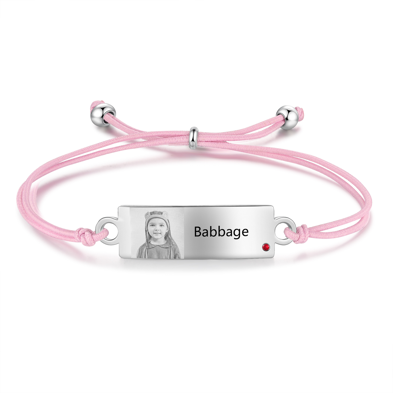 Personalized Custom Photo & Name & Birthstone Elastic Rope Stainless Steel Bracelet Adjustable Back To School Gift For Children