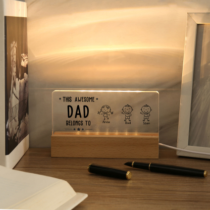 3 Names & Doll Gender - Personalised Lamp -This Awesome Dad  Belongs To - Father's Day Gift for Dad