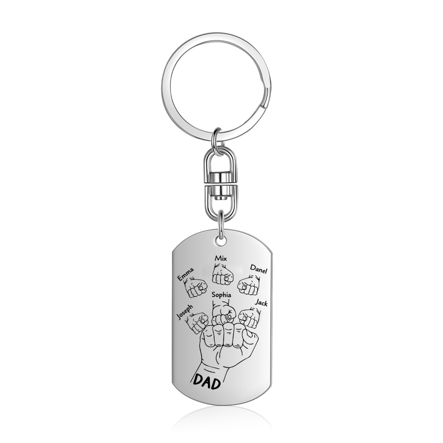 6 Names - Personalised Fist Bump Keyring Customized with Photo and Text Father's Day Gift for Dad