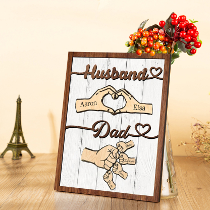 6 Names - Personalised Fist Bump Home Wooden Decor Father's Day Gift for Dad