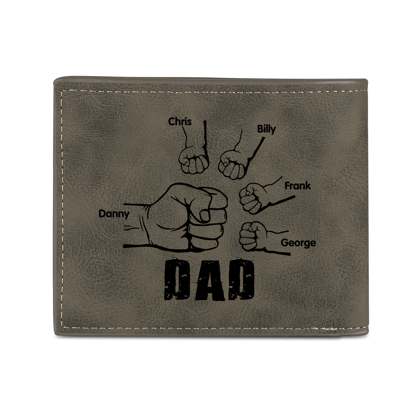 5 Names - Personalised Photo Custom Leather Men's Wallet as a Father's Day Gift for Dad