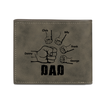 5 Names - Personalised Fist Bump Photo Custom Leather Men's  Wallet as a Father's Day Gift for Dad