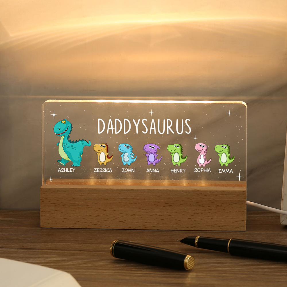 7 Names - Personalised Cute Dinosaur Pattern Beautiful Table Lamp Father's Day Gift for Dad
