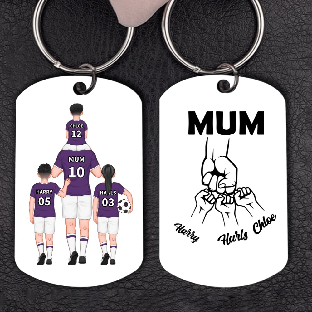 1-3 Names - Personalized Football Team Fist Keychain Customized Name Gift for Mum