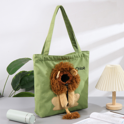 Personalised Name Cat Carrier Bag Cute Lion-Shaped Cat Carrying Bag Large Capacity Cat Canvas Tote Bag For Small Animals Dogs Cats